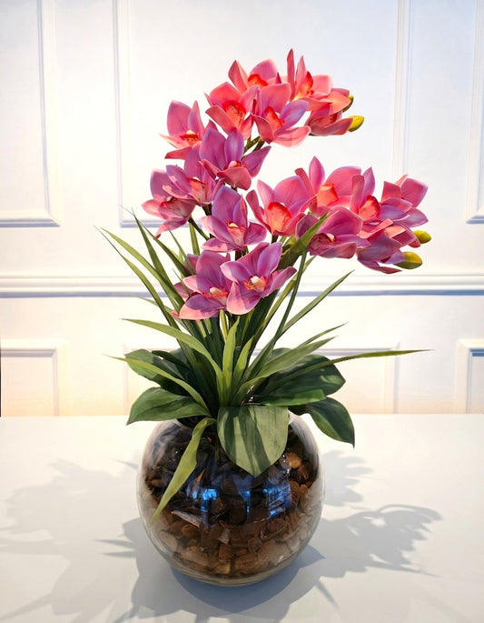 Arranjo Permanente Orquídeas Cymbidium Rosa Aquario