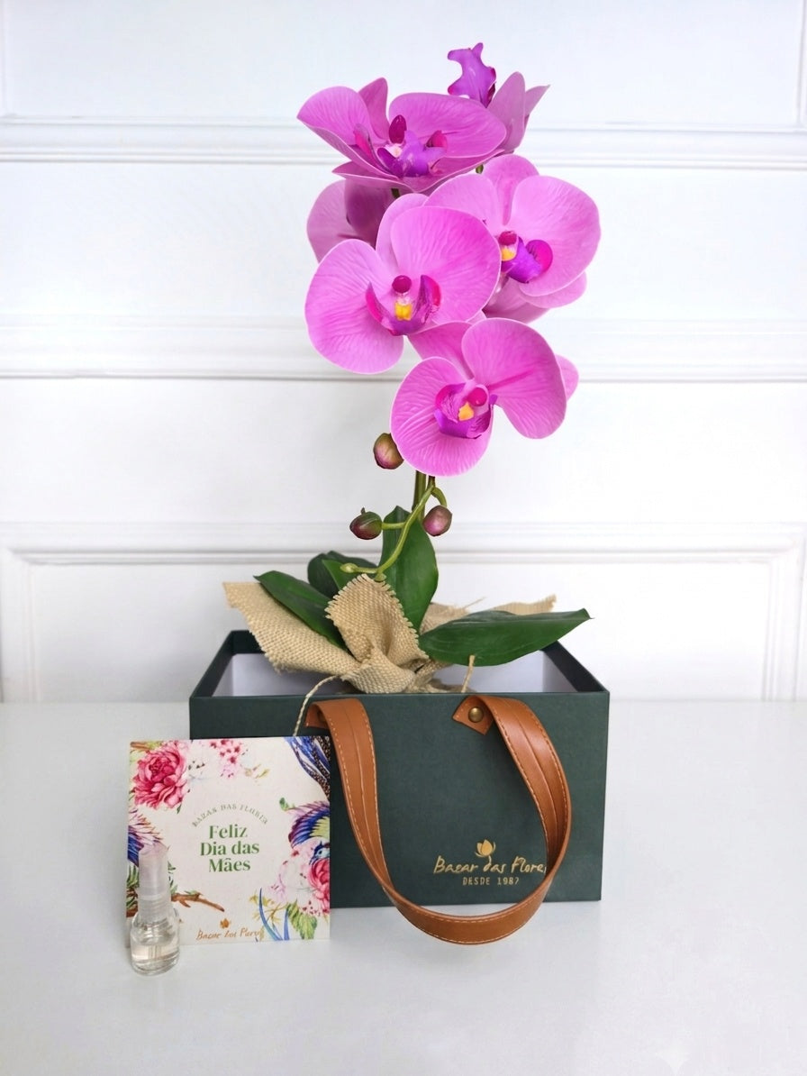 Arranjo Permanente Orquídea Rosa Juta (Box Dia das Mães)