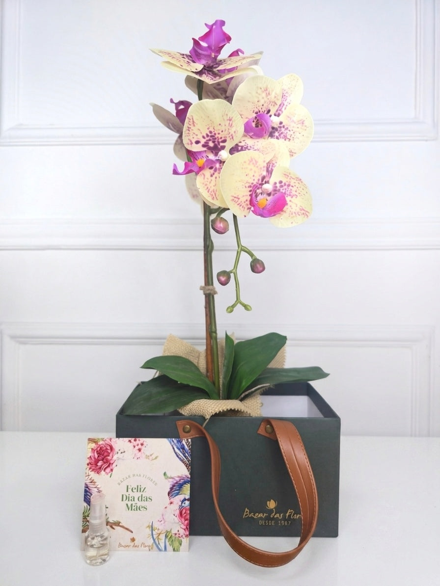 Arranjo Permanente Orquídea Amarela Juta (Box Dia das Mães)