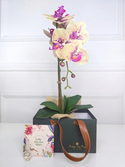 Arranjo Permanente Orquídea Amarela Juta (Box Dia das Mães)