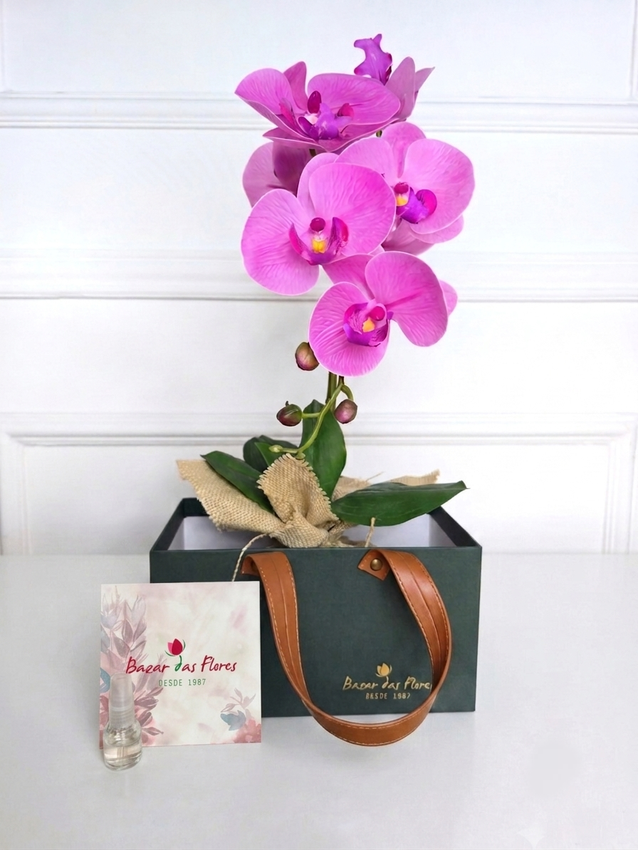 Arranjo Permanente Orquídea Rosa Juta (Box Presente)