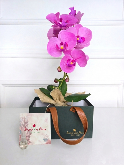 Arranjo Permanente Orquídea Rosa Juta (Box Presente)