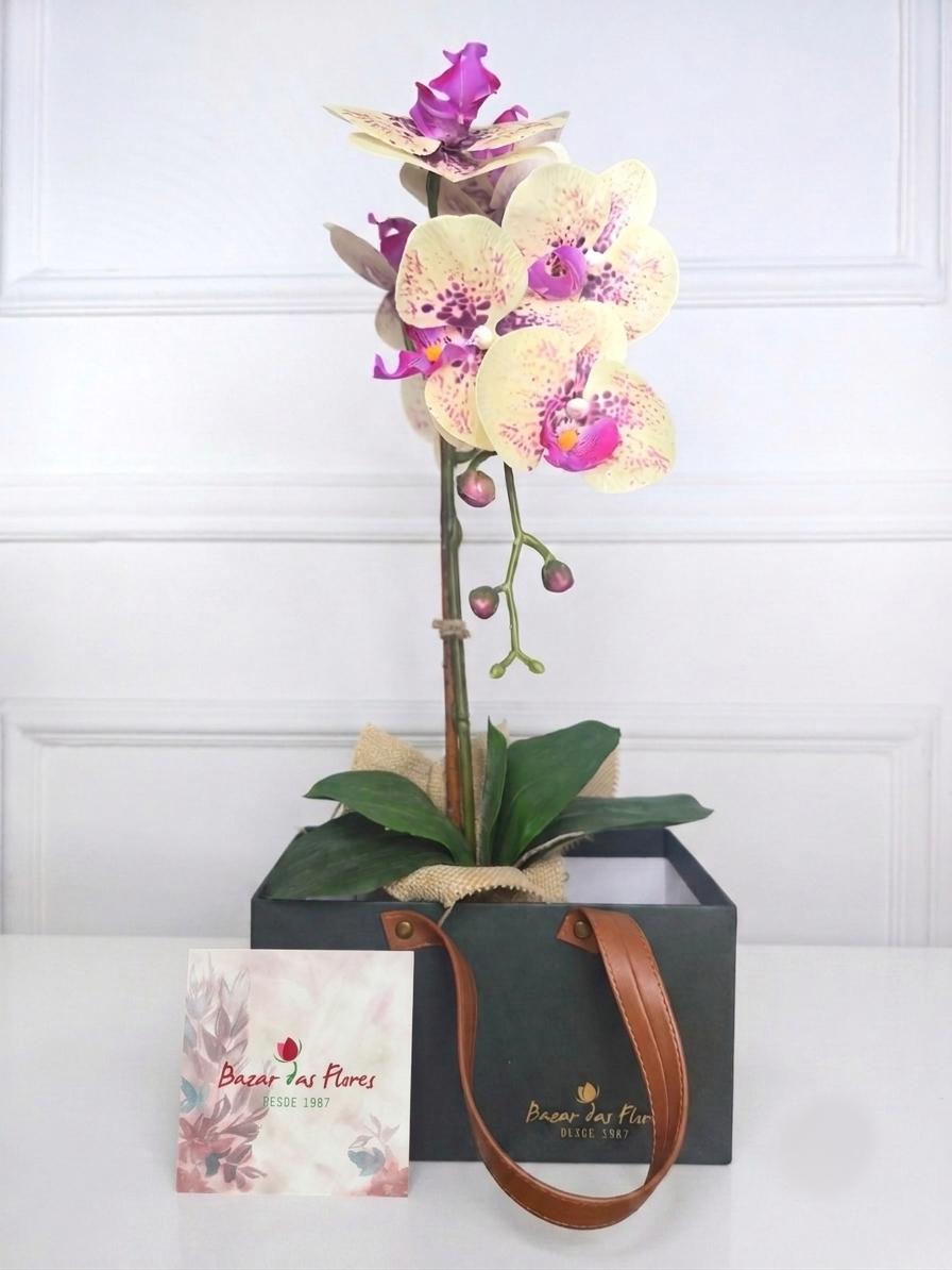 Arranjo Permanente Orquídea Amarela Juta (Box Presente)