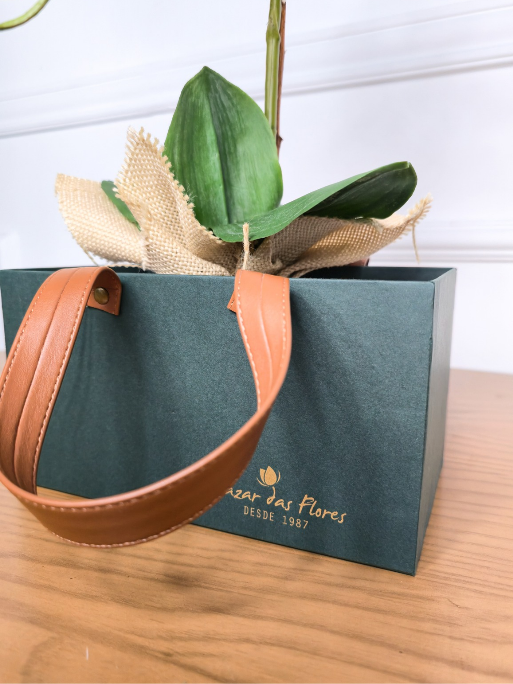 Arranjo Permanente Orquídea Branca Juta (Box Dia das Mães)
