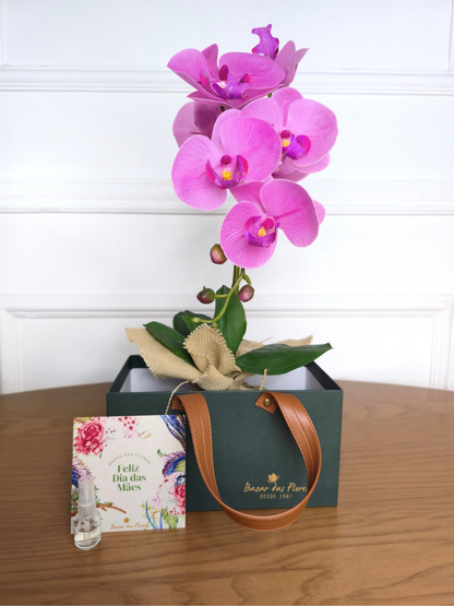 Arranjo Permanente Orquídea Rosa Juta (Box Dia das Mães)
