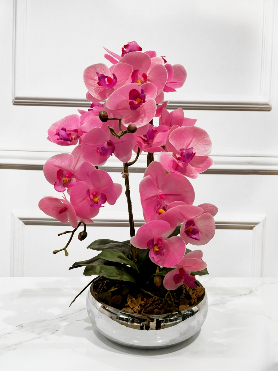 Arranjo Permanente Orquídeas Dupla Silver Rosa